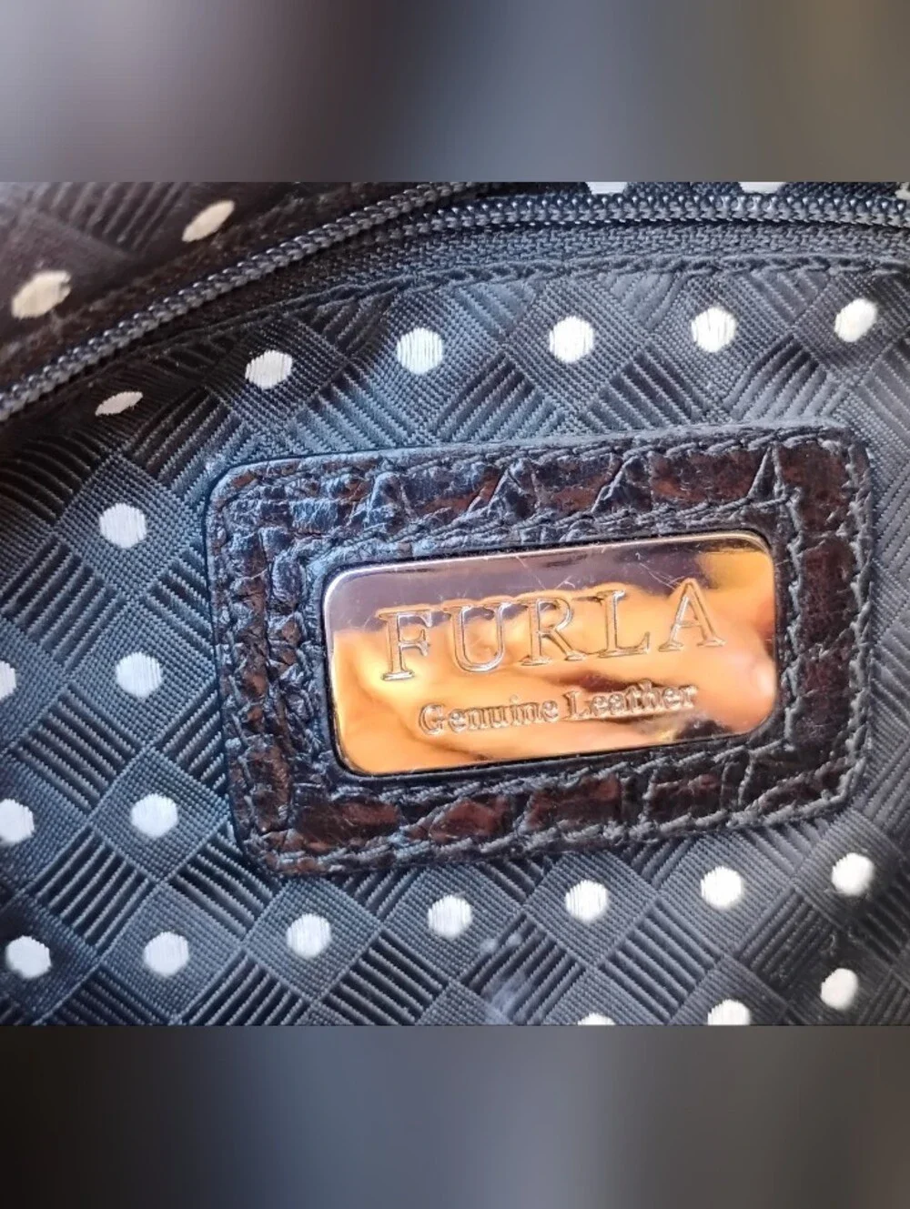 Furla Black Croc-Embossed Satchel